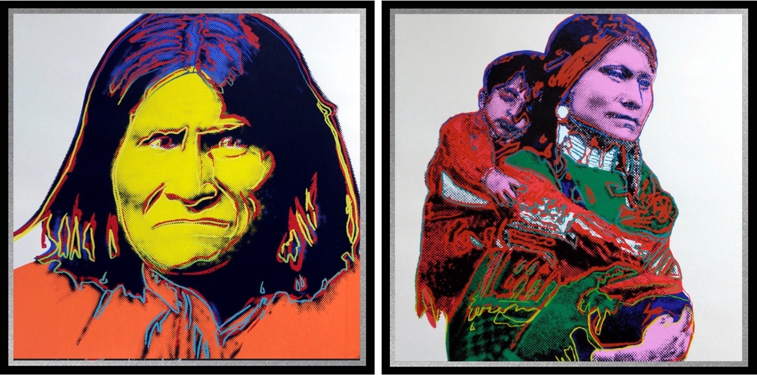 Full sized Andy Warhol -"MOTHER-CHILD & GERONIMO"-2 Silkscreen-(Screenprint)- Cowboys Indians Series - Flat Ship- Best Quality