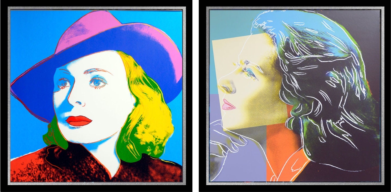 Full sized Andy Warhol -"BERGMAN HERSELF & HAT" -2 Silkscreens (Screenprints)- Museum Board- Shipped Flat- Best Quality- Both Beautiful!