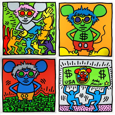Full Sized Keith Haring- 4 Piece Pkg: 4 ANDY MOUSE PIECES -Silkscreens (Screenprints)- Pop Art Beauties- Shipped Flat- Highest Quality