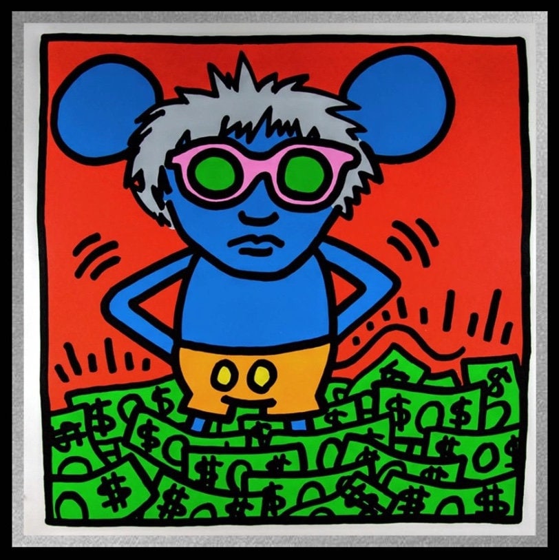 Full Sized Keith Haring- 4 Piece Pkg: 4 ANDY MOUSE PIECES -Silkscreens (Screenprints)- Pop Art Beauties- Shipped Flat- Highest Quality