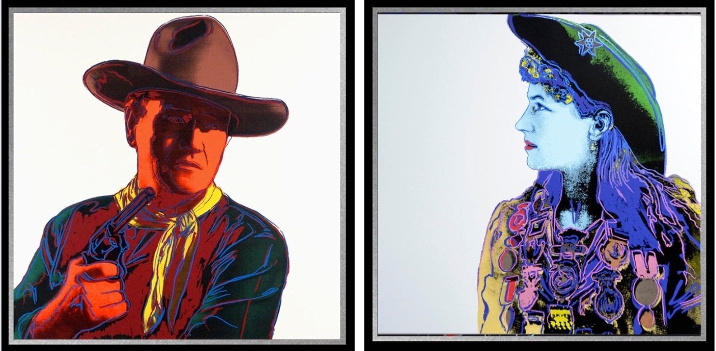 Full sized Andy WARHOL 2- "WAYNE & OAKLEY"- Silkscreens (Screenprints)-Cowboys Indians- Flat Ship- Stunning Pair- Highest Quality!