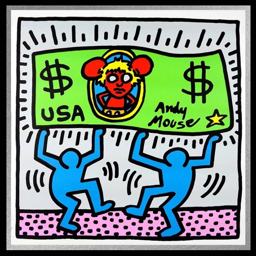 Full Sized Keith Haring- 4 Piece Pkg: 4 ANDY MOUSE PIECES -Silkscreens (Screenprints)- Pop Art Beauties- Shipped Flat- Highest Quality
