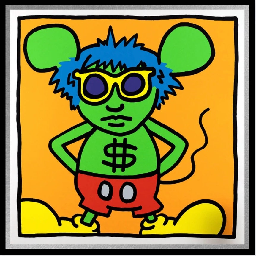 Full Sized Keith Haring- 4 Piece Pkg: 4 ANDY MOUSE PIECES -Silkscreens (Screenprints)- Pop Art Beauties- Shipped Flat- Highest Quality