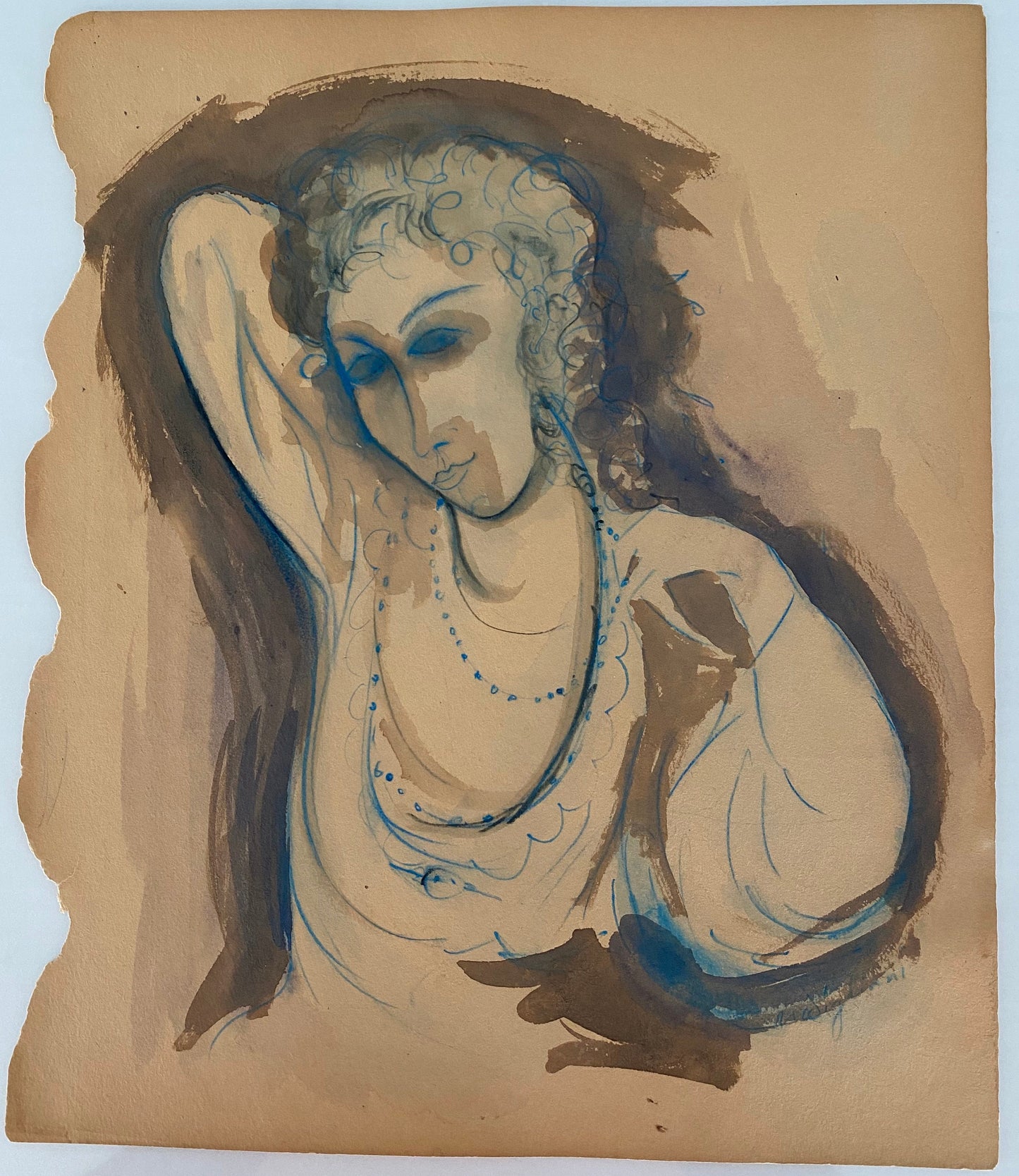 MODIGLIANI- Original Watercolor/Painting; signed, pHD APPROVAL- Appraisal- Perfect signature. Shipped Flat. Beautiful Piece