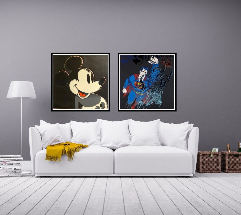 Full sized WARHOL- 2 Piece Pkg. Myths- "MICKEY and Superman"- Silkscreens (Screenprints) - with Diamond Dust- Flat Ship- 2 Beauties