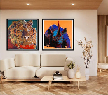 Full sized Andy WARHOL -"TIGER & RHINO"- 2 Silkscreens (Screenprints) Endang. Species. Flat Ship- Best Quality -Beautiful Pair!