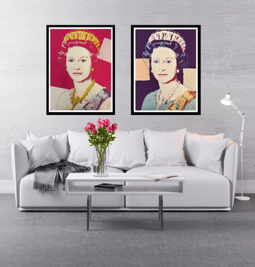 Full sized Andy WARHOL- 2 "QUEEN ELIZABETHS "- Screenprints with diamond dust. Stunning pair. Best Quality- Ships Flat