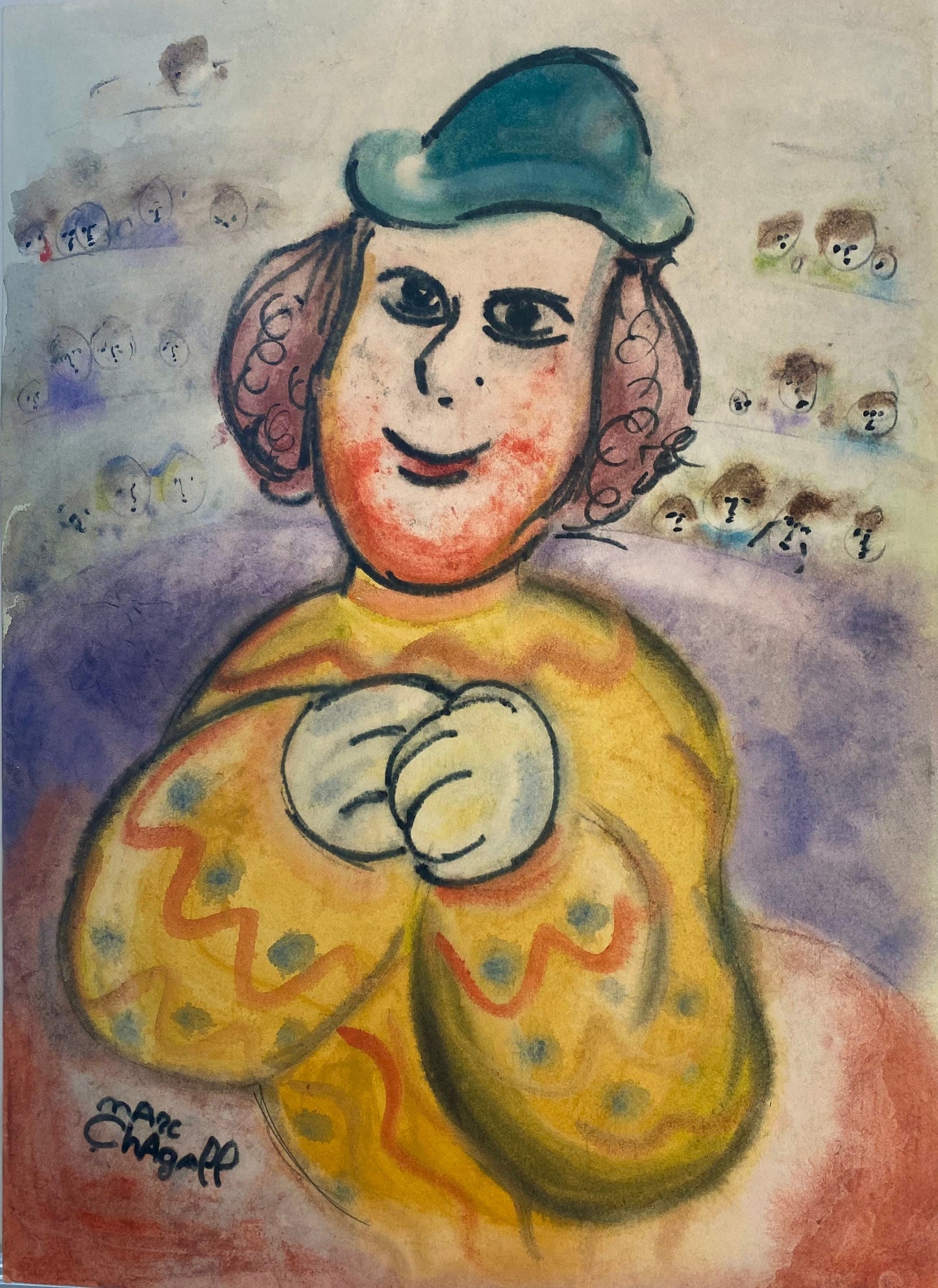 CHAGALL- Original Watercolor/ Painting on Paper- Hand signed- Larger piece. pHD Approval. Appraisal- Ships Flat