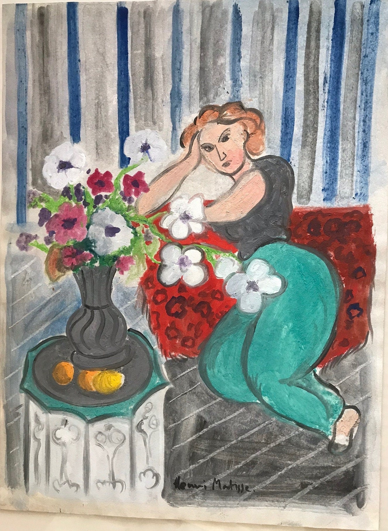 MATISSE -ORIGINAL Gouache/Painting, signed, Picasso, Miro Era- Signed- pHD Paperwork. Shipped Flat- Unframed