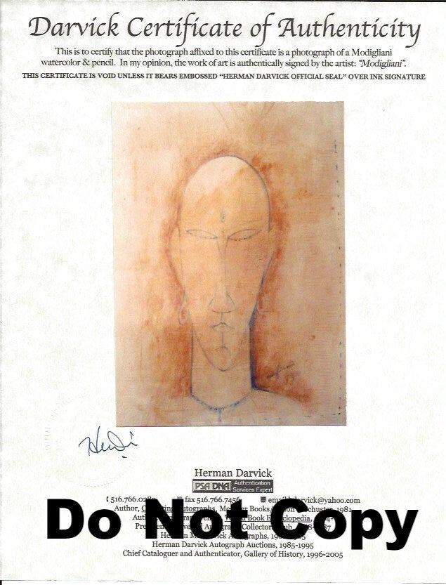 MODIGLIANI -ORIGINAL Watercolor and Pencil -Written pHD APPROVAL- Hand Signed Caryatid-Appraisal- Perfect signature- Striking.