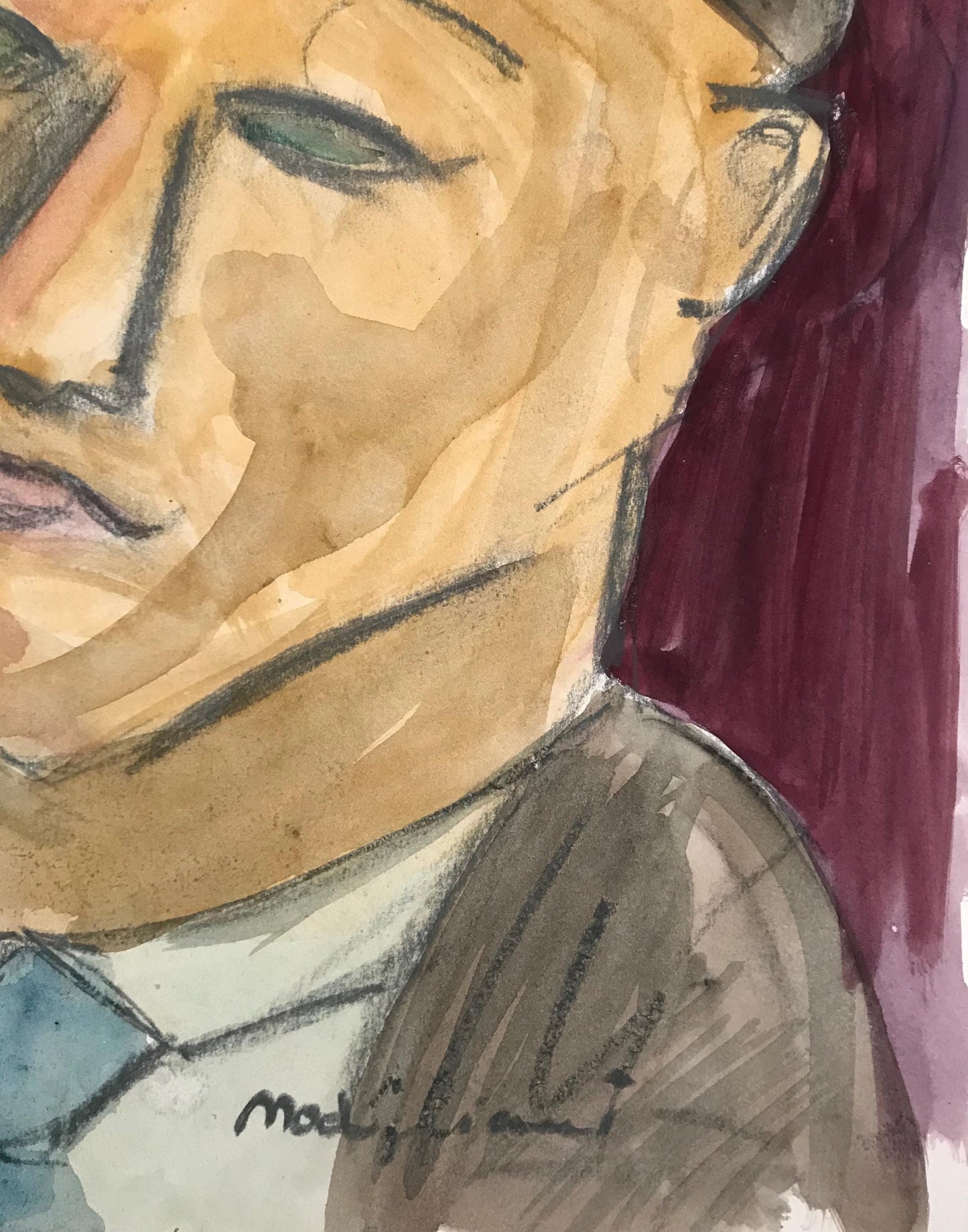 MODIGLIANI- Original WATERCOLOR- "Max Beckman"- signed, Nice paperwork -pHD APPROVAL- Perfect Signature- Flat Ship- A Beauty!