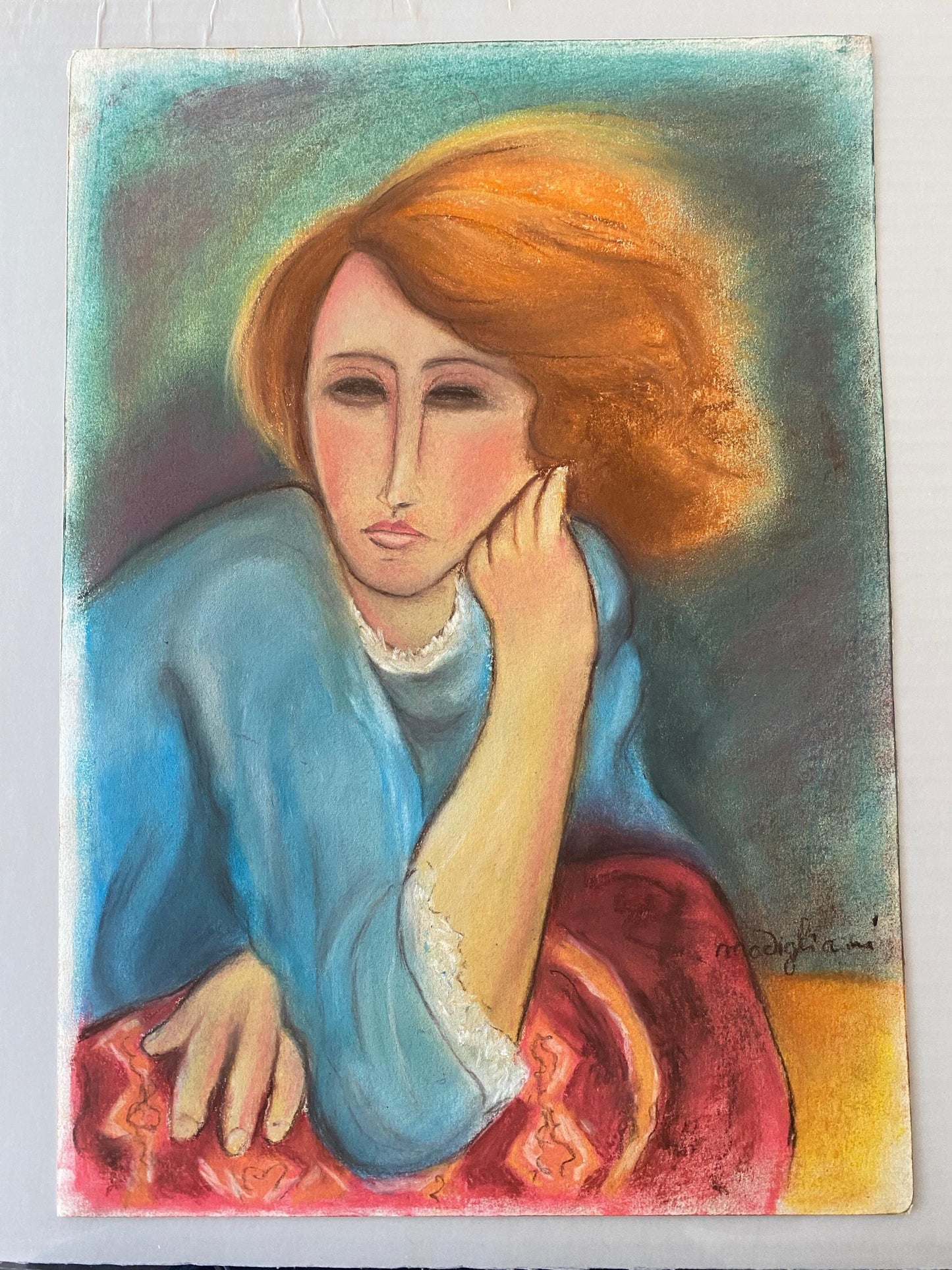 MODIGLIANI- Original Painting/Pastel; signed; pHD APPROVAL- Perfect signature. Shipped Flat. Beautiful Collector Piece.