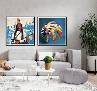 Full sized Pkg: WARHOL- "Sitting Bull" Blue & FENZOLINI "Tribal Pride- Blue "-2 Screenprints- Flat Ship - Highest Quality