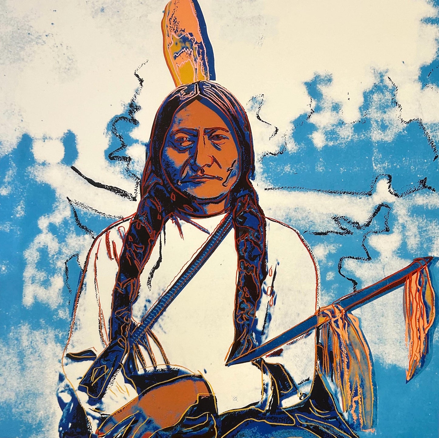 Full sized Pkg: WARHOL- "Sitting Bull" Blue & FENZOLINI "Tribal Pride- Blue "-2 Screenprints- Flat Ship - Highest Quality