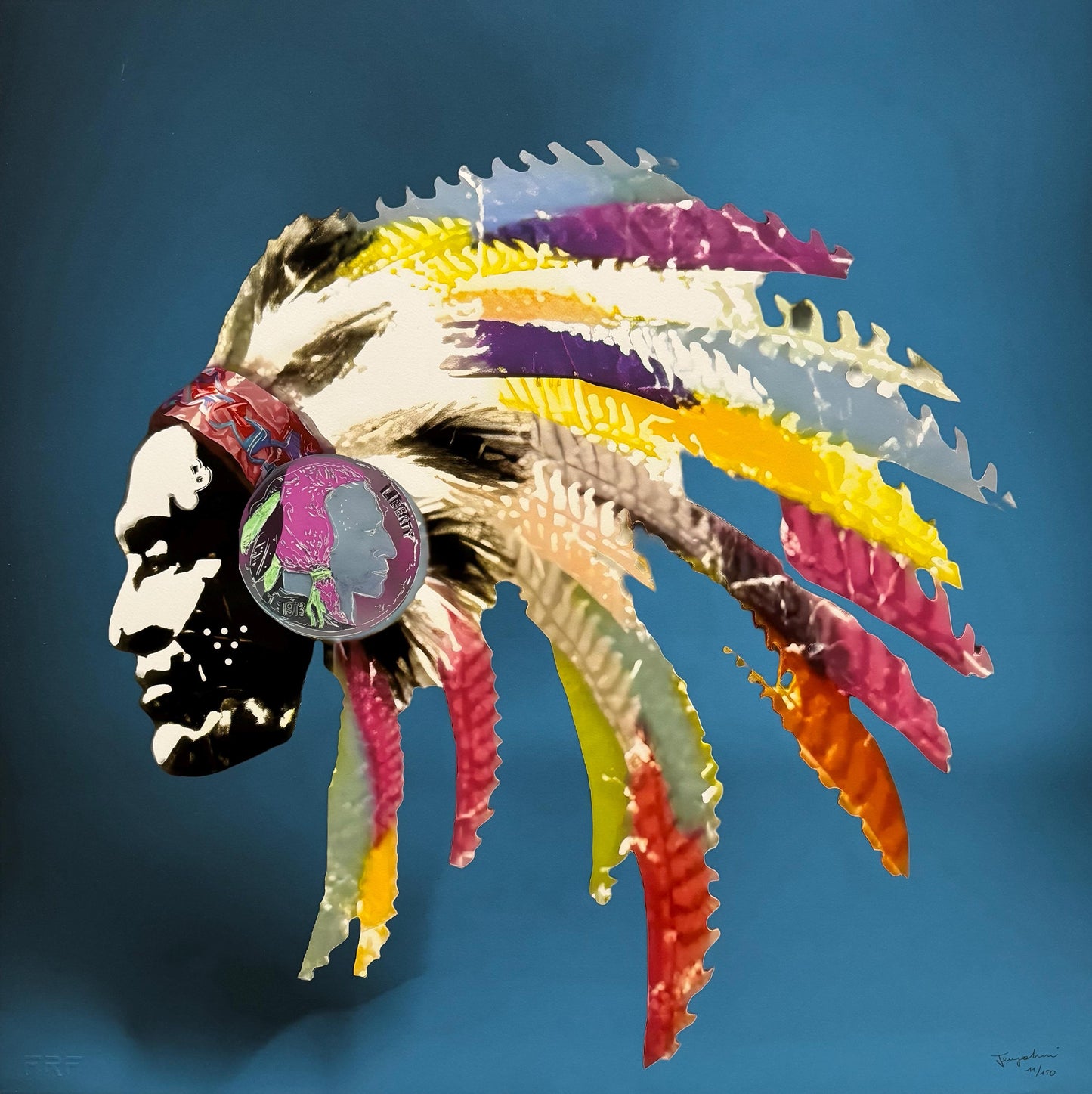 Full sized Pkg: WARHOL- "Sitting Bull" Blue & FENZOLINI "Tribal Pride- Blue "-2 Screenprints- Flat Ship - Highest Quality