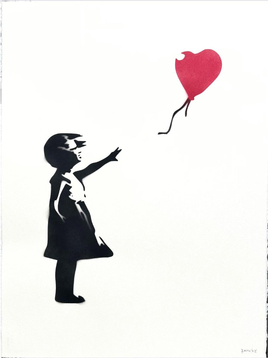 Banksy Wall Art For Urban Wall Décor - Balloon Spray Paint Acrylic Black And Red Girly Wall Art