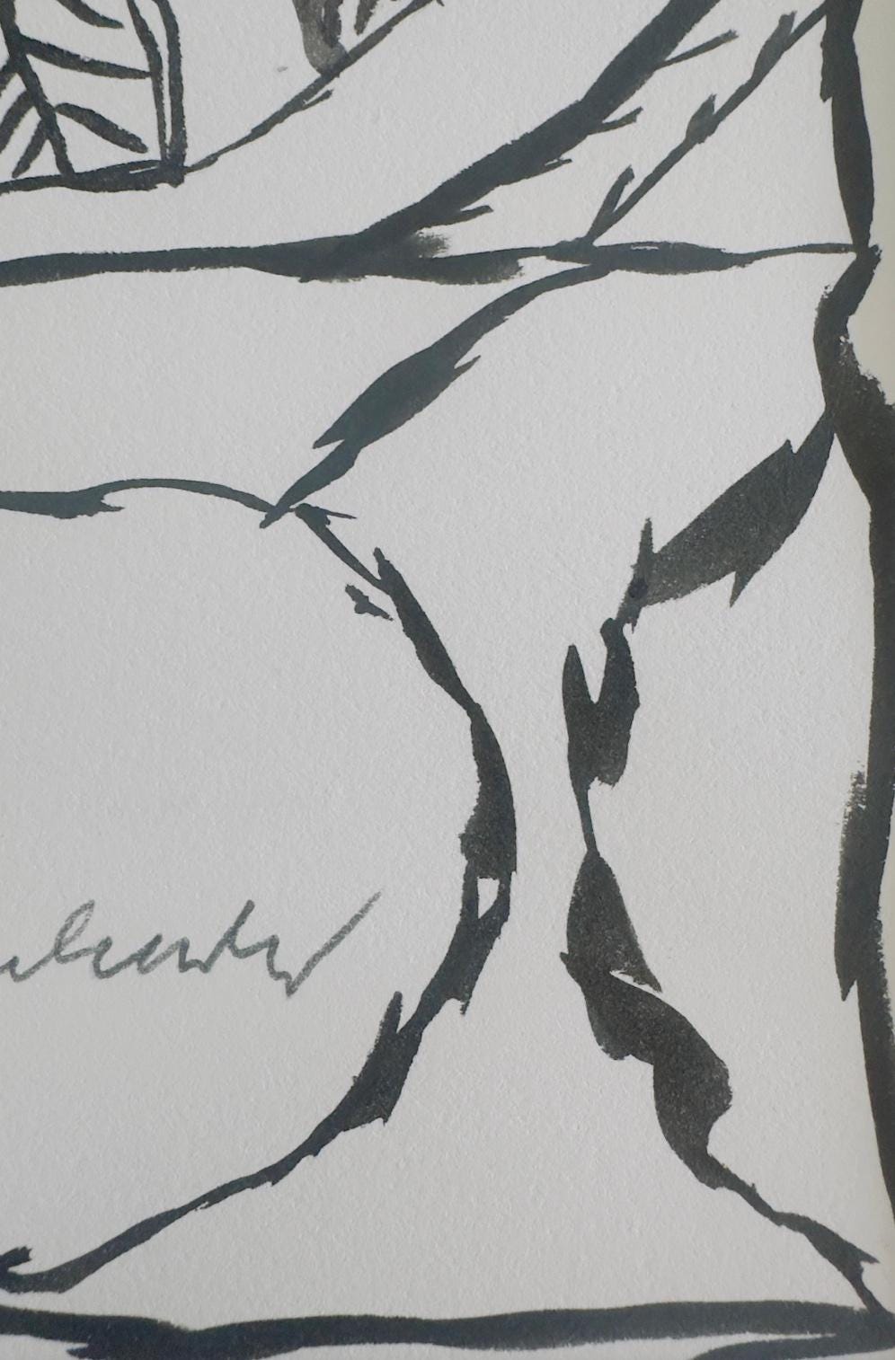 PIERRE ALECHINSKY: Unique Hand-Signed- Abstract Ink Painting- Framed- Contemporary Artwork- One Of A Kind!