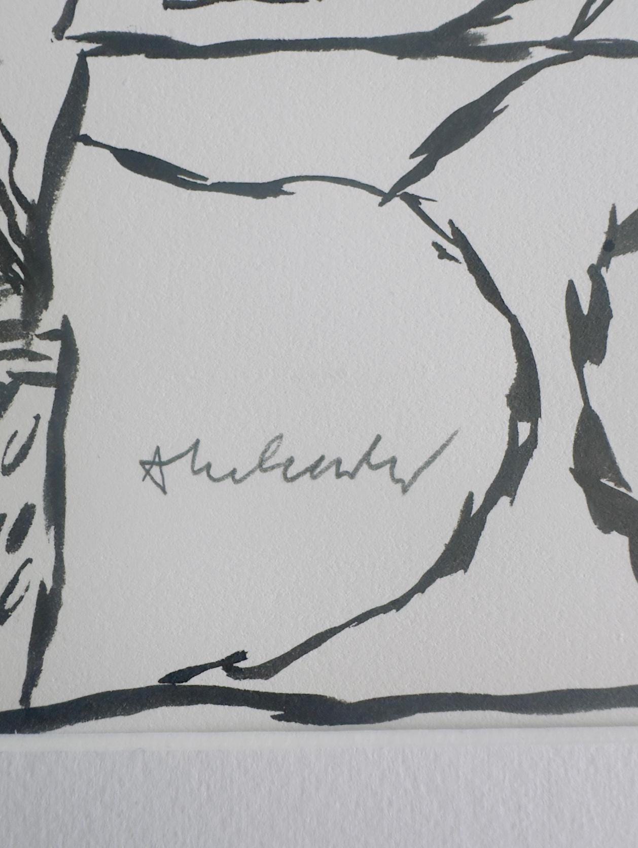 PIERRE ALECHINSKY: Unique Hand-Signed- Abstract Ink Painting- Framed- Contemporary Artwork- One Of A Kind!