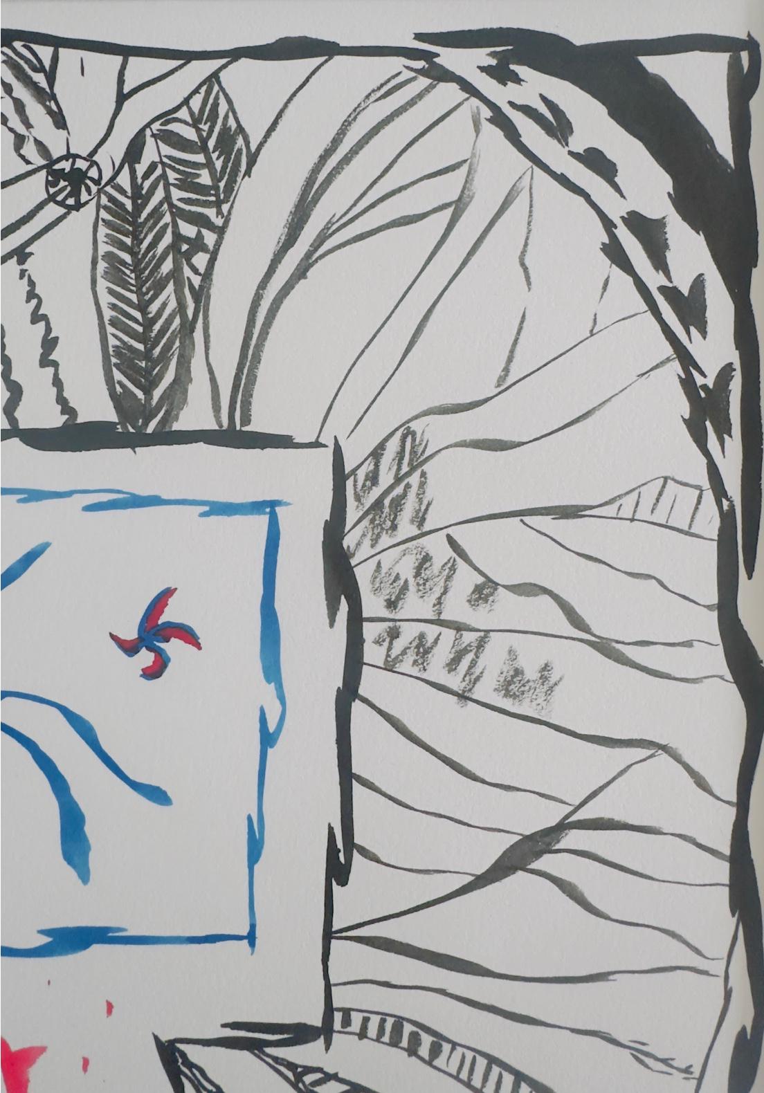 PIERRE ALECHINSKY: Unique Hand-Signed- Abstract Ink Painting- Framed- Contemporary Artwork- One Of A Kind!