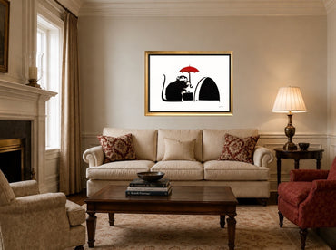 BANKSY –"Umbrella Rat"- Original Sprayed Black & Red Paint- Hand Signed- Iconic Stencil Grafitti