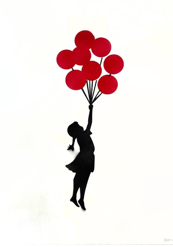 BANKSY –"8 Red Balloons"- Original Sprayed black & red paint- Signed- Museum Quality- Full sized-Wall Art