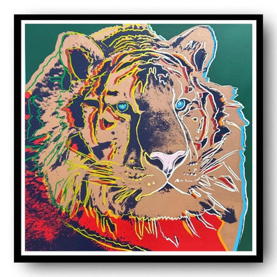 A vibrant print of Andy Warhol's Siberian Tiger from the Endangered Species Series 