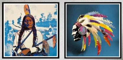 WARHOL & FENZOLINI- 2 Piece Pkg.-"Sitting Bull- Trial Blue"& "Tribal Pride-Blue" iFusionism- Superb Quality- 36x36" Wall Art