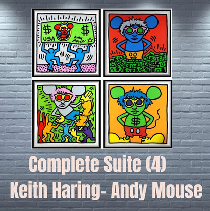 KEITH HARING/WARHOL-4 Piece Pkg."Andy Mouse Series" Silkscreens- Unsigned Proofs-Museum Quality- 38x38" Great Color | Pop Art