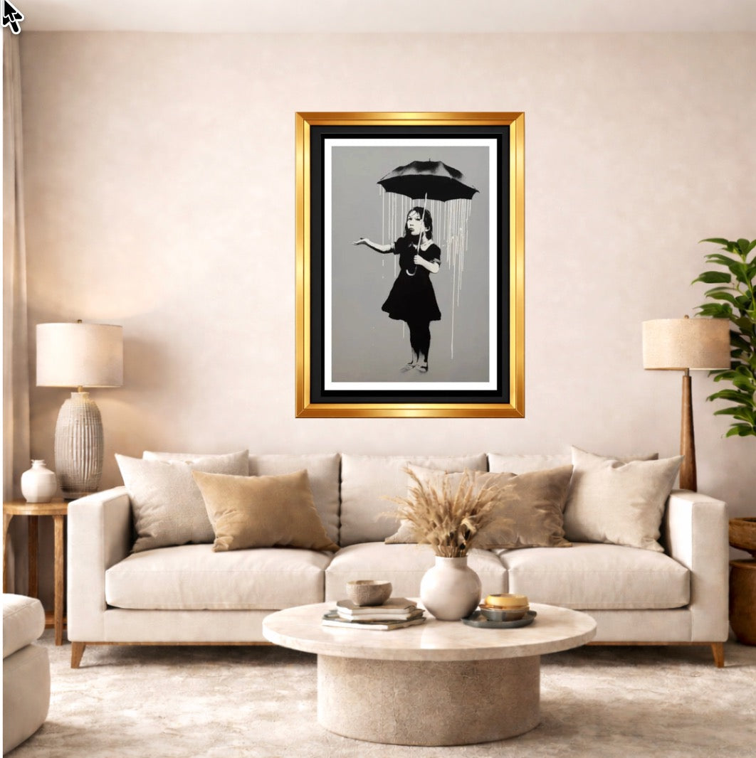 "NOLA (White Rain)"- Screenprint- Hand signed BANKSY - 22 1/4 x 30"| Iconic Street Art