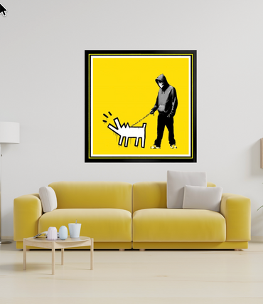 Banksy – "Barking Dog" (Yellow)-Screenprint Signed-Graffiti Street Art- UrbanDecor- 27 5/8 x 27 5/8" | Iconic Street Art