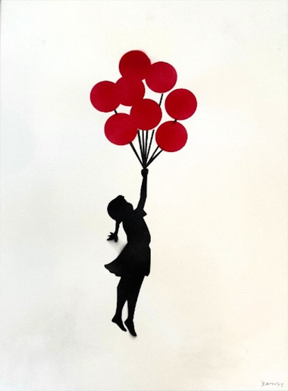 BANKSY –"8 Red Balloons"- Original Sprayed black & red paint- Signed- Museum Quality- Full sized | Iconic Street Art