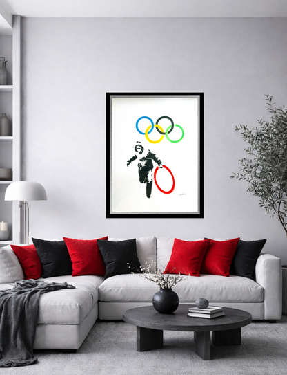 BANKSY-"Olympic Rings Looter"- Original Spray Painting-Hand Signed-Iconic Graffiti Street Art
