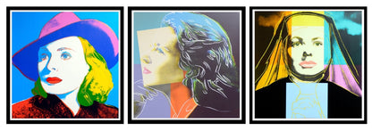 ANDY WARHOL–3 Piece Suite-"Ingrid Bergman With Hat,  Herself, and Nun"- Layered Silkscreens- Superb Quality-38x38" | Pop Art