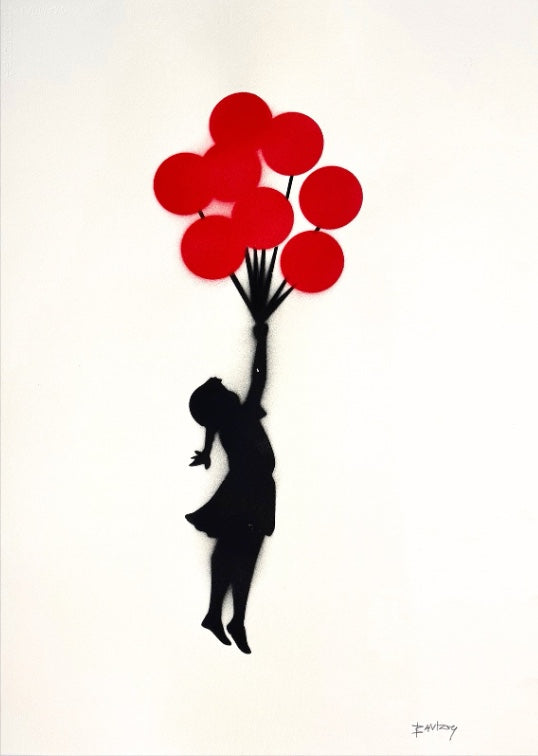 BANKSY –"8 Red Balloons"- Original Sprayed black & red paint- Signed- Museum Quality- Full sized | Iconic Street Art
