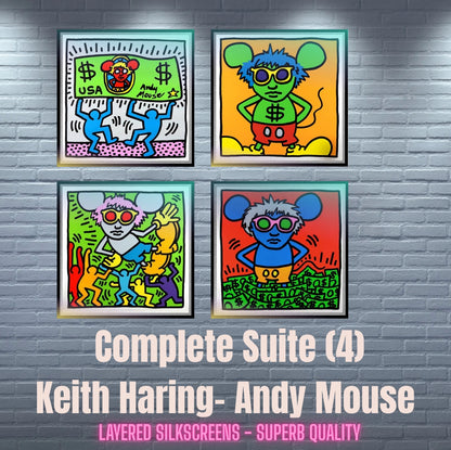 KEITH HARING/WARHOL-4 Piece Pkg."Andy Mouse Series" Silkscreens- Unsigned Proofs-Museum Quality- 38x38" Great Color | Pop Art