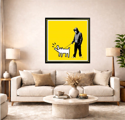 Banksy – "Barking Dog" (Yellow)-Screenprint Signed-Graffiti Street Art- UrbanDecor- 27 5/8 x 27 5/8" | Iconic Street Art