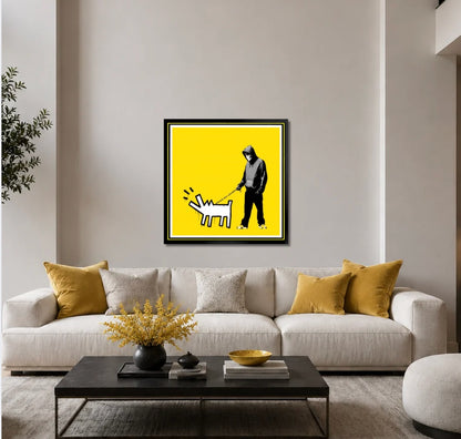 Banksy – "Barking Dog" (Yellow)-Screenprint Signed-Graffiti Street Art- UrbanDecor- 27 5/8 x 27 5/8" | Iconic Street Art