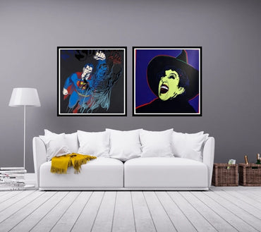 ANDY WARHOL– Pkg.2 Pieces: “Superman &  Witch"-Silkscreen Proofs- Myths- Diamond Dust- Museum Board-38 x 38" Wall Art