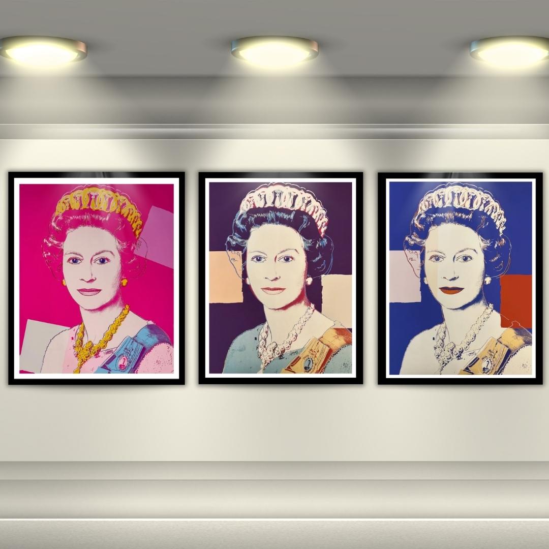 ANDY WARHOL-3 Piece Pkg: “Queen Elizabeth" Screenprints #335-337- Proof Edition with Diamond Dust-Top Quality- Shipped Flat- Beautiful (Copy)