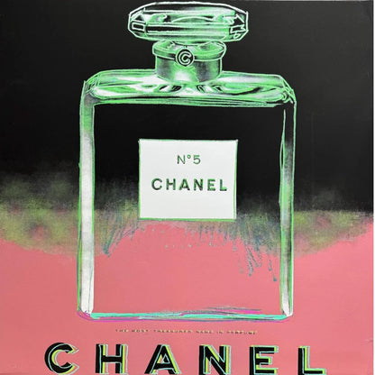 ANDY WARHOL "Chanel"- Pink/Green Trial Proof Screenprint- Diamond Dust - Museum Board - 38x38" Wall Art