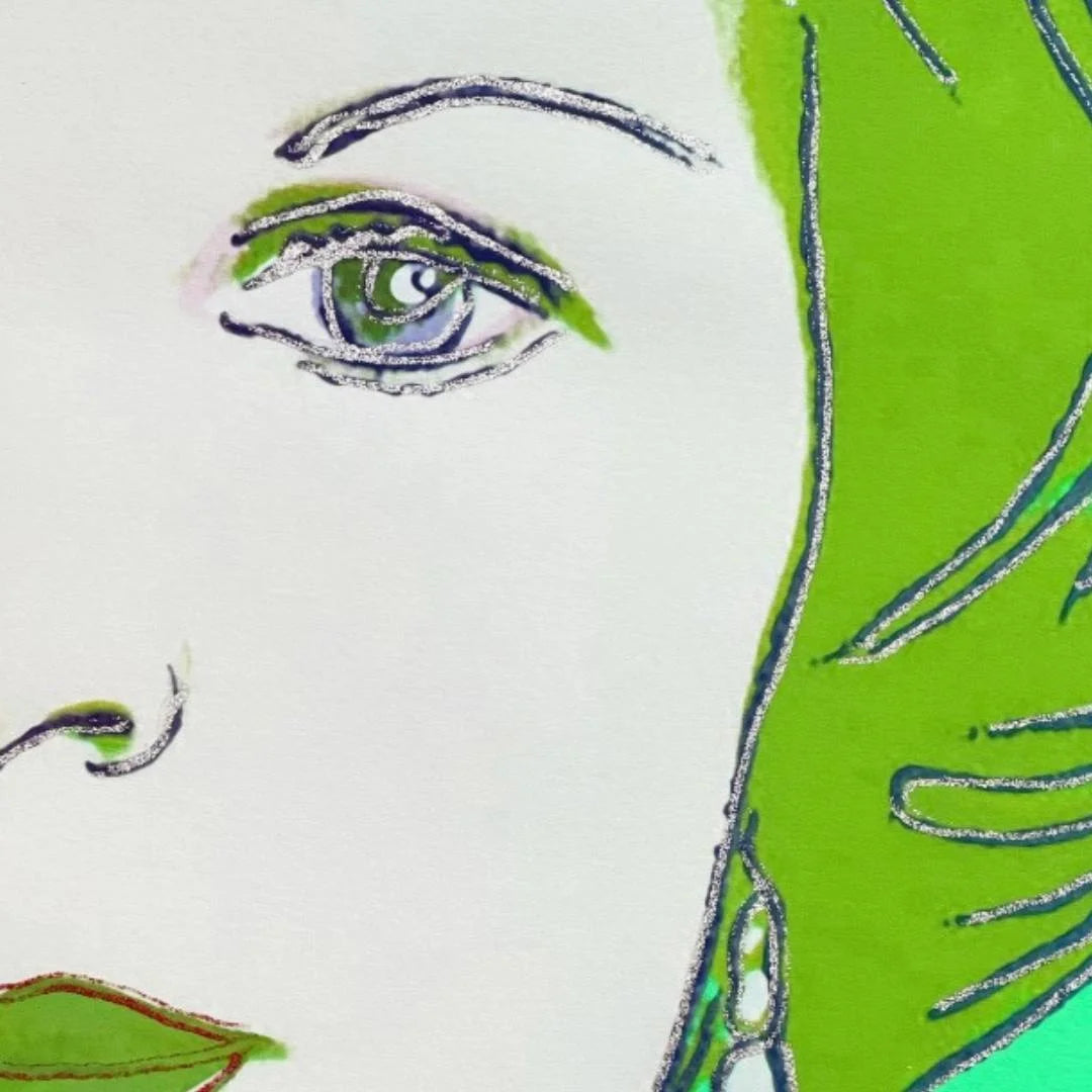ANDY WARHOL “Queen Beatrix Netherlands" #341– Trial Proof Green Closeup Hand done diamond dust detail