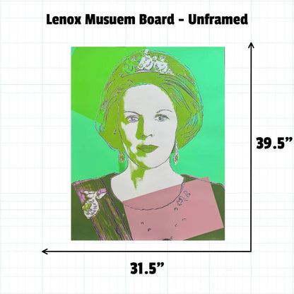 ANDY WARHOL “Queen Beatrix Netherlands" #341– Trial Proof Green Measurements. 39.5 inches height by 31.5 inches width uinframed.