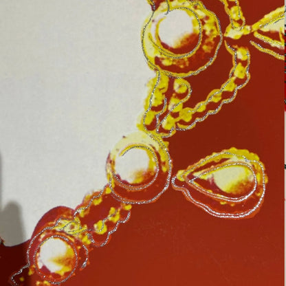 Closeup detail of hand applied diamond dust to ANDY WARHOL “Queen Beatrix Netherlands" #341– Trial Proof Yellow Orange