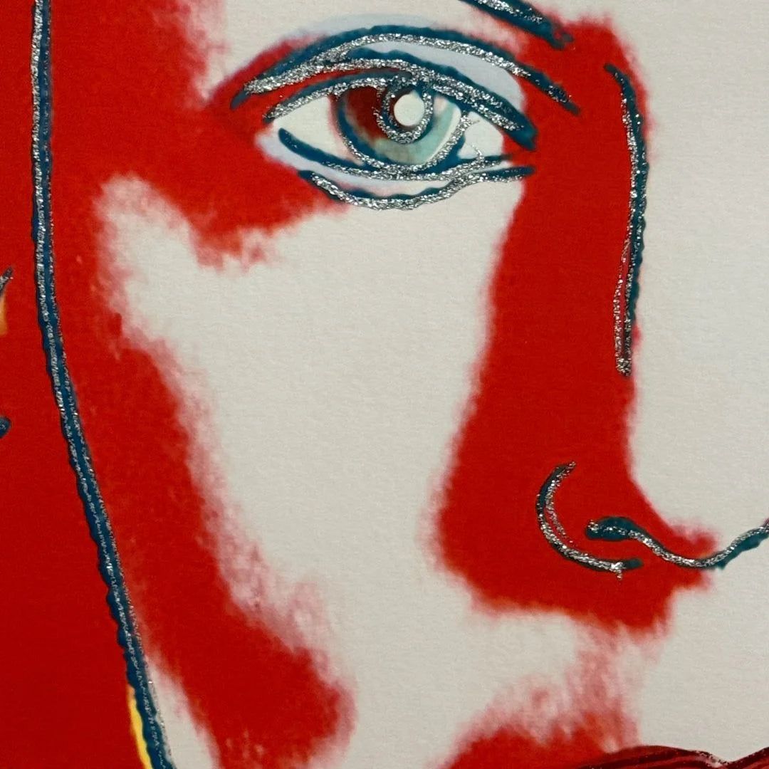 ANDY WARHOL “Queen Beatrix Netherlands" #341– Trial Proof Yellow Orange More closeup diamond dust details