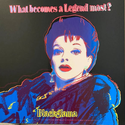 Album cover with stylized portrait and text 'What becomes a Legend most?' and 'Blackglama'.