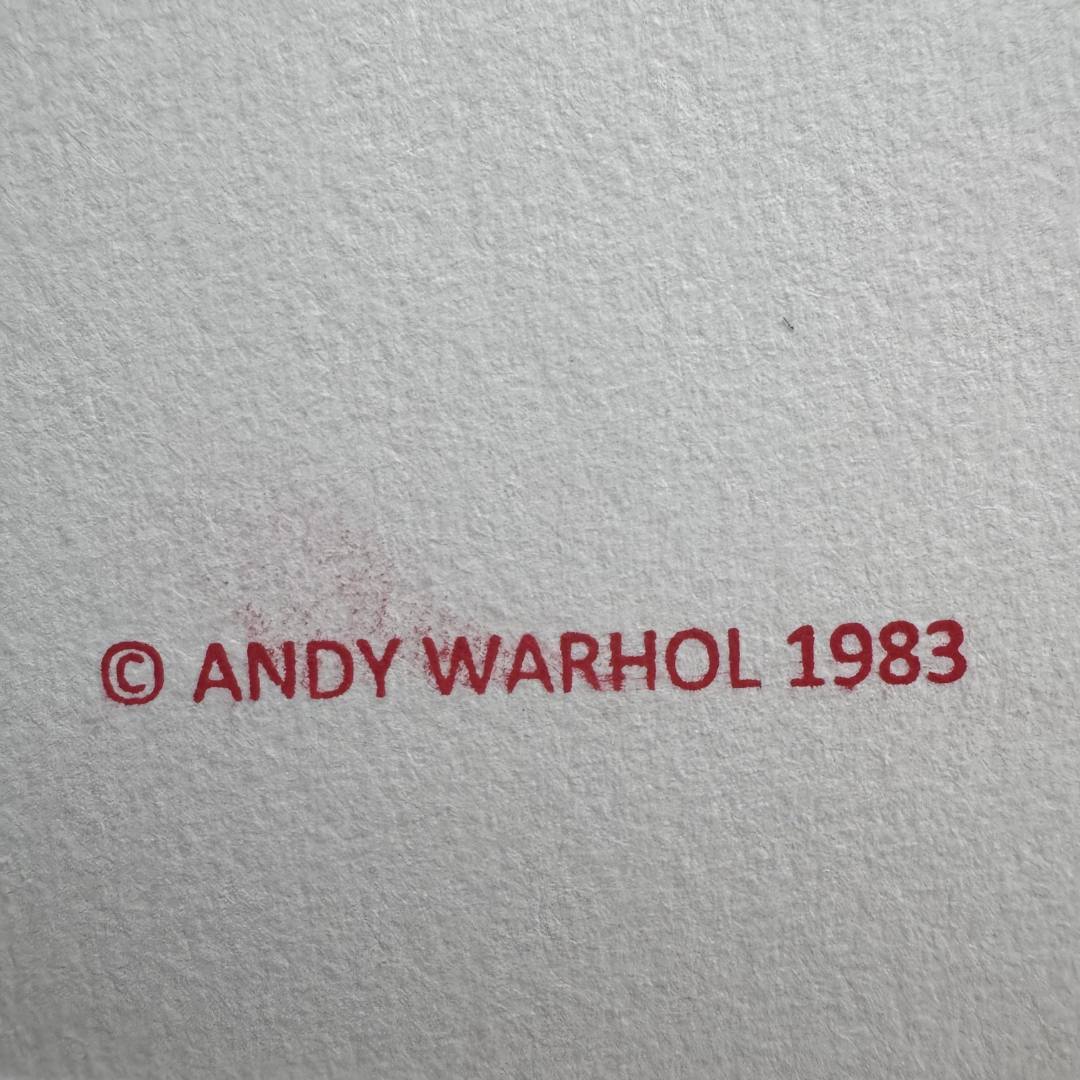 Text '© Andy Warhol 1983' on a textured gray background