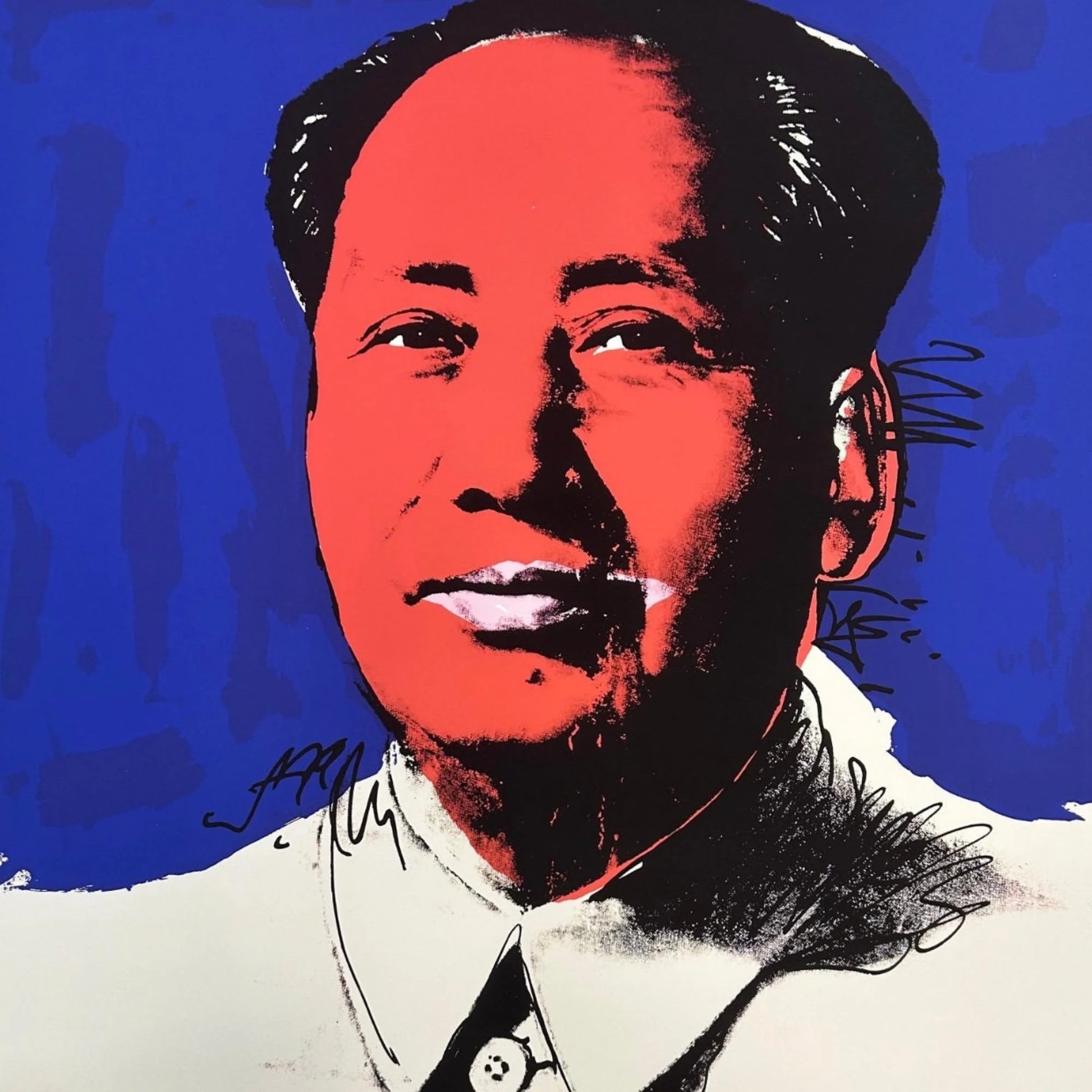 Stylized portrait of a historical figure with a blue background