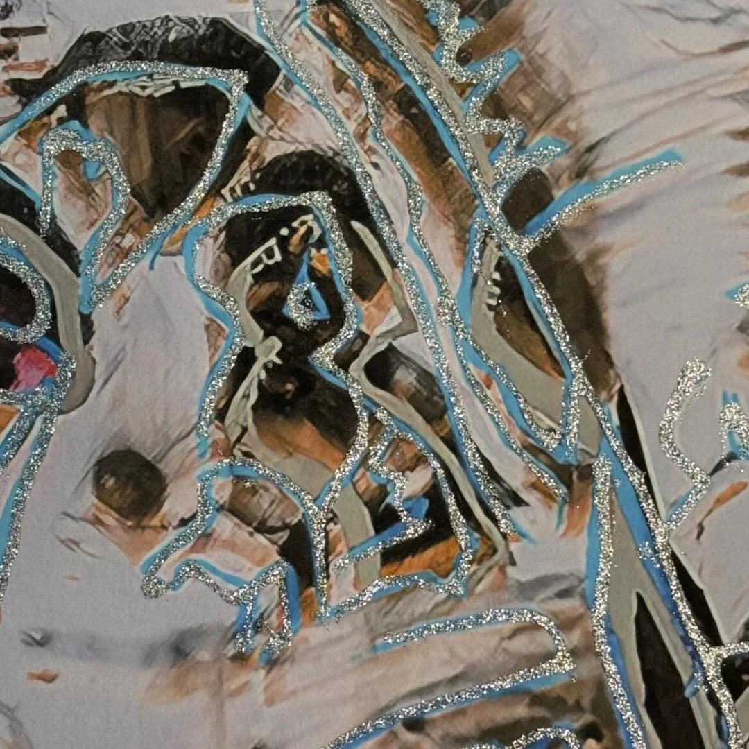 closeup of diamond dust texture on painting