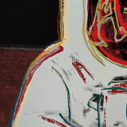 Abstract artwork with bold colors and geometric shapes