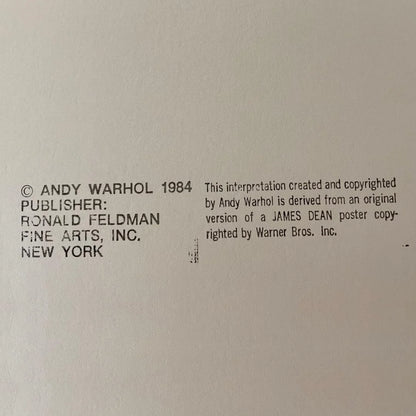 Text on a beige background indicating copyright information for Andy Warhol and Ronald Feldman Fine Arts, Inc.